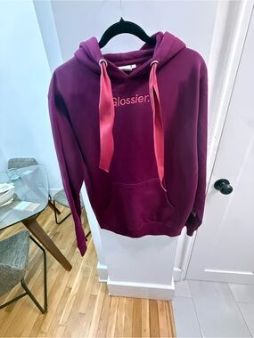 Glossier Deep Plum Hoodie with Pink Embroidery